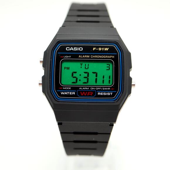 Casio F-91W Custom Mod UPGRADED BACKLIGHT Color Screen Green Digital Watch
